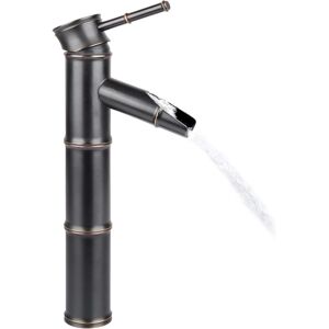 Tinor - Vintage Antique Bronze Full Copper Bamboo Hotel Bathroom Kitchen Mixer Tap Basin Faucet, Copper, 3 Joints Break Mouth(Black)