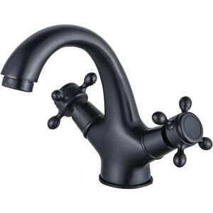 IKODM Vintage Black Bathroom Faucet, Antique Brass Sink Faucet with Double Handles and 60cm Hose