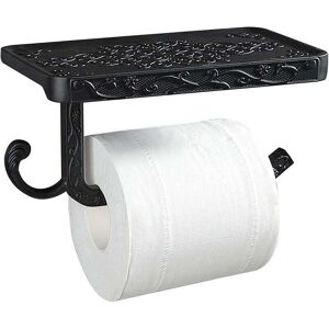 LINGHHANG Vintage Black Toilet Paper Holder Wall Mounted with Shelf and Hook Toilet Roll Holder for Bathroom wc