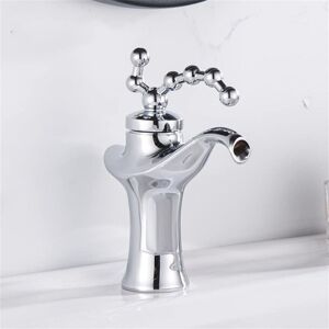 Gotrays - Vintage Brass Basin Faucet European Bathroom Mixer Tap Hot and Cold Water Sink Mixer Taps,Silver