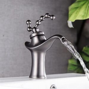 Gotrays - Vintage Brass Basin Faucet European Bathroom Mixer Tap Hot and Cold Water Sink Mixer Taps,Grey