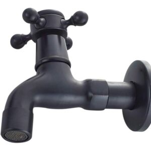IKODM Vintage Cold Water Faucet with Single Handle G1/2 Interface - Wall Mounted Mop Faucet for Bathroom Sink (Black)