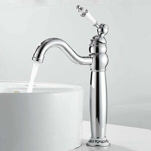 Dewdat - Vintage Style Brass Tall Basin Faucet Single Handle Mixer Tap Antique Bathroom Faucet Single Handle Mixer Tap with Floral Pattern Hot & Cold
