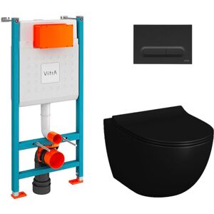 Toilet Pack V-Fix Frame + Matt Black Sento Rimless Toilet + Soft-Close Seat + Matt Black Flush Plate (V-FixBlackSento-B) - Vitra