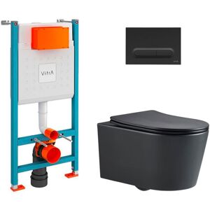 Toilet Pack V-Fix Frame + sat Black Rimless Toilet + Soft-Close Seat + Matt Black Flush Plate (V-FixBlackSAT-B) - Vitra