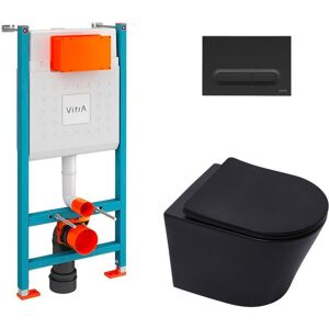 Toilet Pack V-Fix Frame + sat Matt Black Infinitio Toilet + Soft-Close Seat + Matt Black Flush Plate (V-FixBlackinfinitio-B) - Vitra