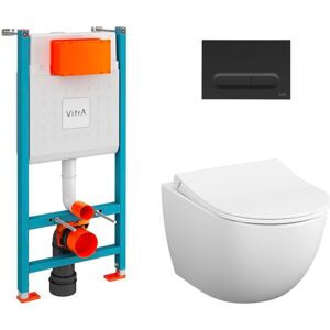 Toilet Pack V-Fix Frame + Sento Rimless Wall-Hung Toilet + Soft-Close Seat + Matt Black Flush Plate (V-FixSento-B) - Vitra