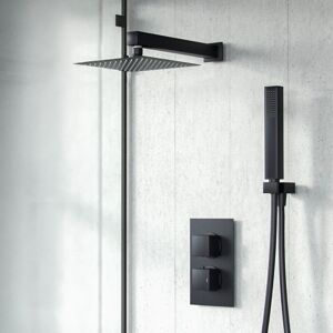 Nes Home - Voilet 2 Dial 2 Outlet Square Concealed Thermostatic Mixer Valve, Shower Head & Handset Matte Black