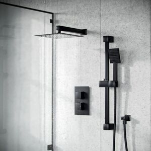 Nes Home - Voilet 2 Dial 2 Outlet Square Concealed Thermostatic Mixer Valve, Shower Head, Slider Rail & Handset Matte Black