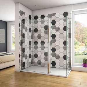 AICA SANITAIRE 800x700x1950mm Walk in Shower Screens Two Chrome Glass 1950 height with 300mm width Flipper Panel + 1400x700x30mm Shower Tray Free Waste