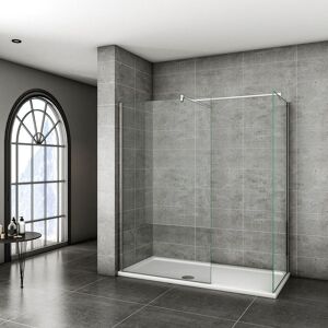 AICA SANITAIRE Walk in Shower Screens 900x1950mm Two Chrome Glass 1950 height with Side panel 700x1950mm + 1400x700mm Shower Tray Free Waste