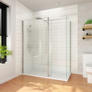 Walk In Shower Enclosures 8mm Easy Clean Glass 1200 x 800mm Wetroom Shower Screen Panel with 300mm Return Panels and Shower Tray - Elegant