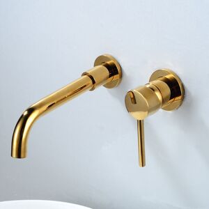 SHUNLI Wall Mounted Basin Faucet, High Quality Brass Wall Mounted Mixer Tap, Concealed Bathroom Faucet, 360° Rotating Hot and Cold Faucet, Gold