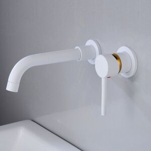 SHUNLI Wall Mounted Basin Faucet, High Quality Brass Wall Mounted Mixer Tap, Concealed Bathroom Faucet, 360° Rotating Hot and Cold Faucet, White