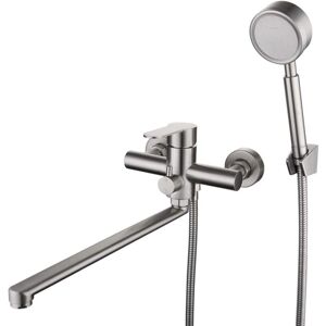 Gotrays - Wall Mounted Bathtub Faucet Shower Set with 1.5m Flexible Hand Shower Head Brushed Stainless Steel Shower Mixer Tap for Bathroom