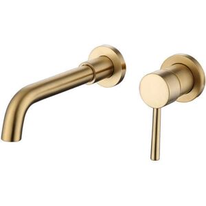 SHUNLI Wall Mounted Sink Faucet, Brass Bathroom Faucet Mixer Tap, Brushed Gold