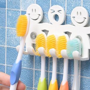 ZVD - Wall Mounted Suction Cup Toothbrush Holder 5 Position Bathroom Set With Smile Cute Cartoon 2pcs