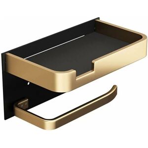 CYSLMUK Wall Mounted Toilet Paper Holder with Phone Holder, Modern Viscose Toilet Roll Holder, Black Gold Bathroom Toilet Paper Holder