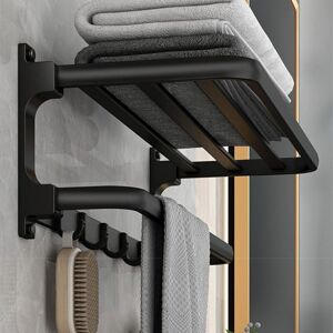 Linghhang - No Drilling Towel Rack - Black - Bathroom Towel Holder - Wall Mounted - with 5 Bath Towel Hooks