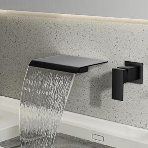 SHUNLI Wall-mounted waterfall bathroom faucet, waterfall single-lever mixer, countertop sink faucet, hot and cold water, ultra-thin, solid copper, black