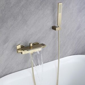 IKODM Wall Mounted Waterfall Bathtub Mixer Tap Bathtub Faucet Wall Mounted Waterfall Shower Head Hot and Cold Bathtub Faucet (Brushed Gold)