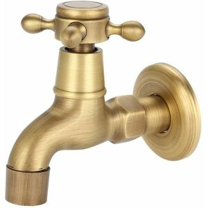 DEWDAT Water Faucet, Vintage Solid Brass Wall Mounted Single Cold Water Tap for Kitchen, Bathroom, Sink, Swimming Pool, etc.(Short)