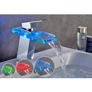 Ccykxa - 17x13.8x9.5 cm Silver Waterfall Basin Mixer Tap led 3 Colors Bathroom Sink Faucet Cold and Hot Water Mixer Tap Chrome Brass and Glass