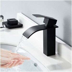 SHUNLI Waterfall Bathroom Faucet Black Stainless Steel Basin Faucet Two Way Single Hole Basin Faucet Modern Design