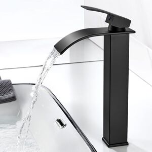 Tinor - Waterfall Bathroom Faucet, Modern Black Basin Faucet, Basin Mixer Tap with Spout Height 237mm, Square Brass Faucet Hot and Cold Water