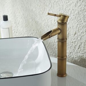 Tinor - Waterfall Bathroom Sink Faucet, Brass Basin Mixer Tap, Bathroom Sink Faucet, Single Lever Antique Brass Bamboo Bathroom Sink Mixer Tap