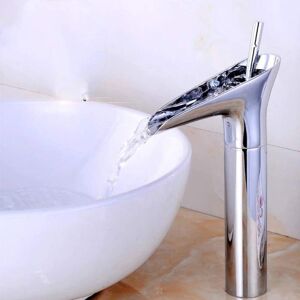 Tonchean - Waterfall Bathroom Sink Faucet Oil Rubbed Bronze Single Handle One Hole Silver Handle