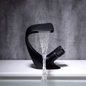 SHUNLI Waterfall Single Hole Basin Faucet, Brass Bathroom Sink Faucet, Luxury Designer Bathtub Basin Faucet (Black, 18 x 13 cm)