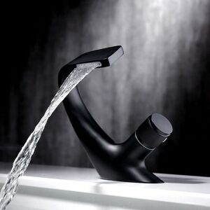 Tinor - Waterfall Single Hole Basin Faucet, Brass Bathroom Sink Faucet, Luxury Designer Bathtub Sink Faucet (Black,18x13cm)