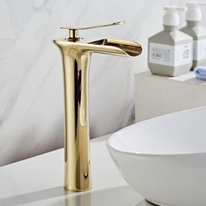 Linghhang - Waterfall Bathroom Faucet, Tall Waterfall Bathroom Sink Faucet, Waterfall Lavatory Faucet, Gold