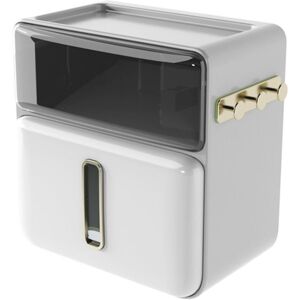 TLILY Waterproof Toilet Paper Holder Wall Mounted Toilet Paper Tray Roll Paper Tube Storage Box Tray Tissue Box Shelf-White