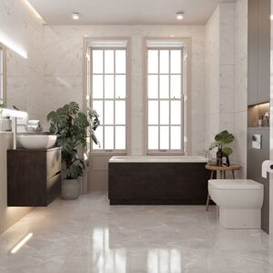 Wholesale Domestic - Alford 1400mm Steel Straight Single Ended Bathroom Suite including Polished Chrome Flush Plate Back to Wall Toilet and Metallic