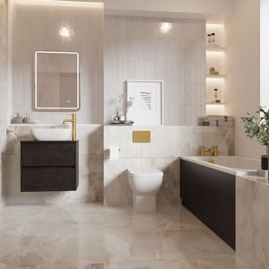 Wholesale Domestic - Alford 1500mm Steel Straight Single Ended Bathroom Suite including Brushed Brass Flush Plate Back to Wall Toilet and Metallic