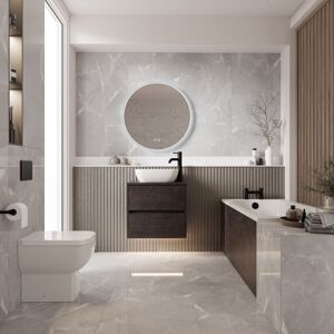 Wholesale Domestic - Alford 1500mm Steel Straight Single Ended Bathroom Suite including Matt Black Flush Plate Back to Wall Toilet and Metallic Slate