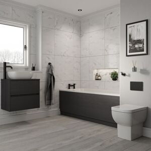 Wholesale Domestic - Alford 1700mm Steel Straight Single Ended Bathroom Suite including Matt Black Flush Plate Back to Wall Toilet and Graphite Grey