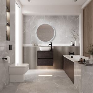Wholesale Domestic - Alford 1700mm Steel Straight Single Ended Bathroom Suite including Matt Black Flush Plate Back to Wall Toilet and Metallic Slate