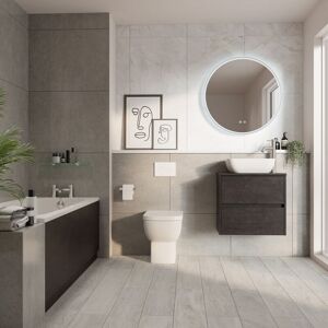 Wholesale Domestic - Alford 1700mm Steel Straight Single Ended Bathroom Suite including Matt White Flush Plate Back to Wall Toilet and Metallic Slate