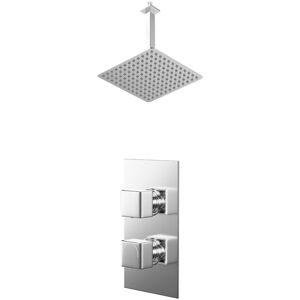 Wholesale Domestic - Cubix Polished Chrome Concealed Twin Thermostatic Shower Valve and 300mm Thin Square Fixed Head with 300mm Ceiling Arm - 1 Outlet
