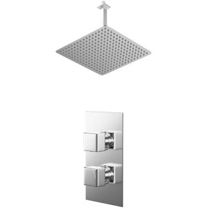 Wholesale Domestic - Cubix Polished Chrome Concealed Twin Thermostatic Shower Valve and 400mm Thin Square Fixed Head with 300mm Ceiling Arm - 1 Outlet