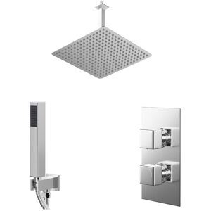 Wholesale Domestic - Cubix Polished Chrome Concealed Twin Thermostatic Shower Valve with Diverter and 400mm Square Head with 300mm Ceiling Arm and