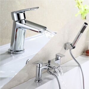Nes Home - Centa Contemporary Chrome Basin Sink Mixer Tap And Bath Shower Mixer Tap With Pencil Handset Kit