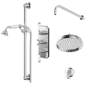 Windsor - Traditional Polished Chrome Concealed Triple Thermostatic Shower Valve and 210mm Round Fixed Head with Wall Arm and Slide Rail Kit with