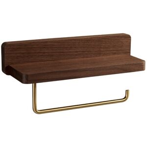 LINGHHANG Wooden Toilet Paper Holder with Shelf, Wall Mount Toilet Paper Holder (Self-Adhesive or Drill-in), Double Toilet Paper Holder with Quality Brass