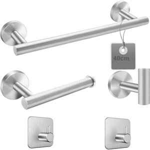 ZVD-5 Pcs Towel Bar Stainless Steel Chrome Wall Mounted Towel Rack Bathroom Accessories Sets, 41cm Towel Bar + Toilet Paper Holder + Towel Hooks + 2