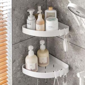 ZVD - Corner Shower Shelf, Corner Shower Shelf with 4 Hooks, White No Drilling Accessory, Bathroom Storage and Organization