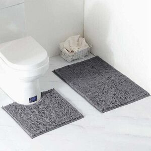 2 Piece Bath Mat Set, Pedestal Rug Set, Non-Slip Bathroom Rug, Water Absorbent, Bathtub Mat, U-Shaped Toilet Pedestal Rug, Carpet (Grey) - ZVD